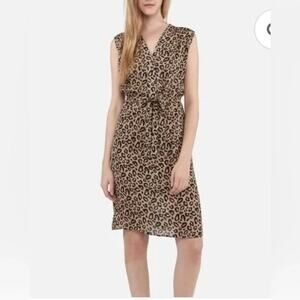 Tucker‎ Womens Silk Leopard Print Dress Size Small Tie Waist Kitty Cat Dreamer